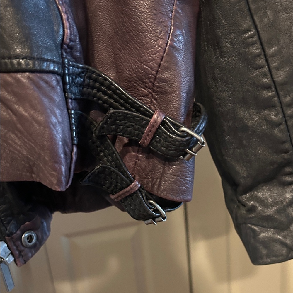 Michael Kors Burgundy and Black Leather Jacket - Picture 6 of 9